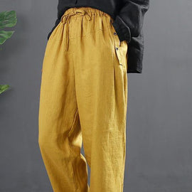 French Spring Wide Leg Pants Unique Yellow Inspiration Elastic Waist Wild Pants