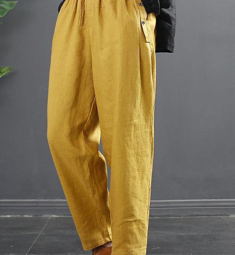 French Spring Wide Leg Pants Unique Yellow Inspiration Elastic Waist Wild Pants