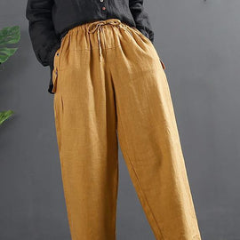 French Spring Wide Leg Pants Unique Yellow Inspiration Elastic Waist Wild Pants