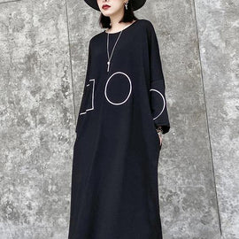 French black tunics for women o neck pockets A Line Dress