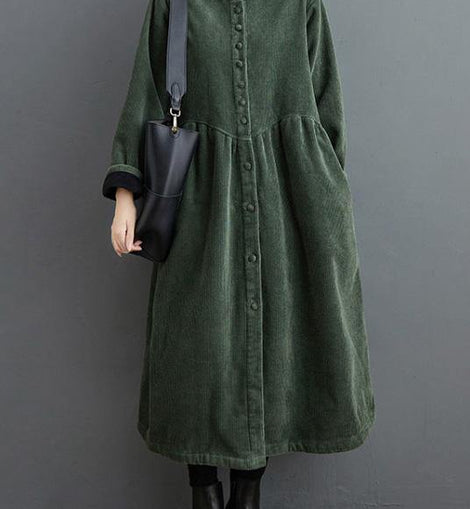 French blackish green corduroy coats Inspiration thick Cinched women coats ( Limited Stock)