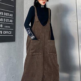 French chocolate big pockets cotton clothes For Women sleeveless Maxi spring Dress