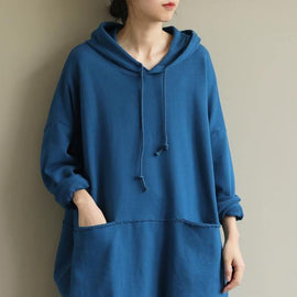 French hooded drawstring fall clothes For Women Fashion Ideas blue blouse