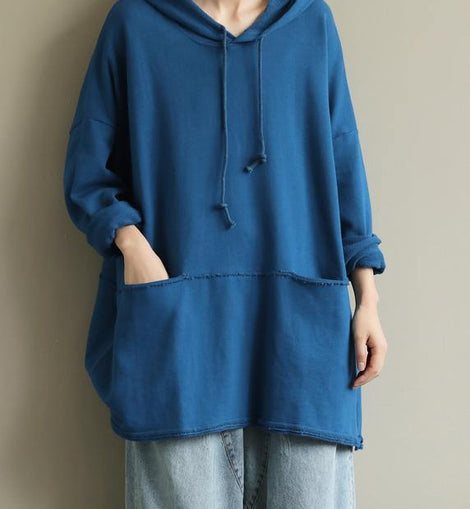 French hooded drawstring fall clothes For Women Fashion Ideas blue blouse