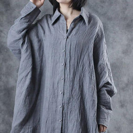 French lapel Batwing Sleeve linen tunic pattern Sewing gray blouse