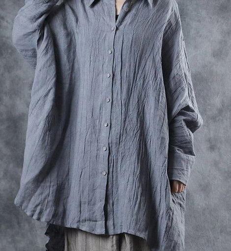 French lapel Batwing Sleeve linen tunic pattern Sewing gray blouse