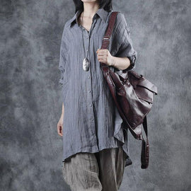 French lapel Batwing Sleeve linen tunic pattern Sewing gray blouse