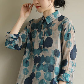 French lapel fall Tunic Wardrobes blue dotted blouses