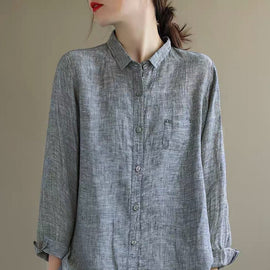 Handmade Grey PeterPan Collar Button Fall Blouses Long sleeve