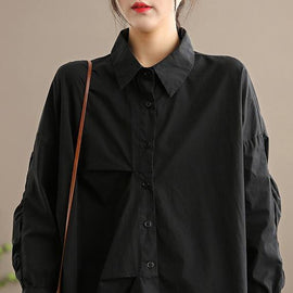 Italian Lapel Button Down Spring Blouse Design Black Shirts