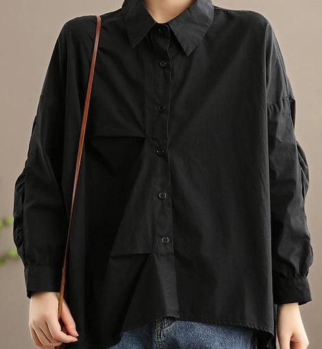 Italian Lapel Button Down Spring Blouse Design Black Shirts