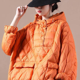 Literary Orange Plus Size Hooded Pullover Short Puffers Jackets(Free Shipping + Limited Stock)