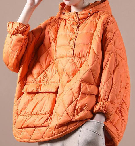 Literary Orange Plus Size Hooded Pullover Short Puffers Jackets(Free Shipping + Limited Stock)