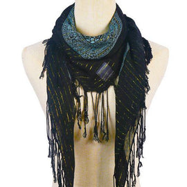 Literary new green retro gold silk scarf winter woven fringed thin windproof warm silk scarf