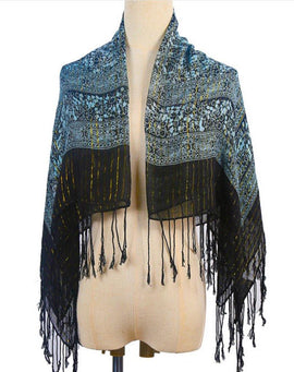Literary new green retro gold silk scarf winter woven fringed thin windproof warm silk scarf