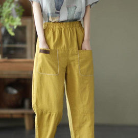 Loose Yellow Loose Casual Summer Pockets Pants