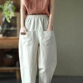 Loose Yellow Loose Casual Summer Pockets Pants