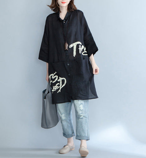 Loose black Cotton tunic top Metropolitan Museum Photography prints loose patchwork Dresses