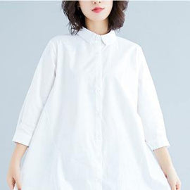 Loose white linen cotton Tunic Shirts lapel asymmetric tops