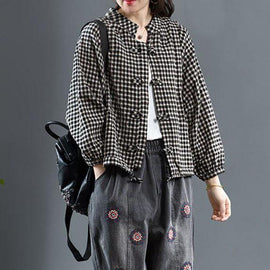 Luxury Black O-Neck Plaid Fall Long Sleeve Trench