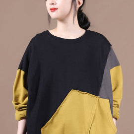 Luxury Black Patchwork Yellow Loose Fall Sweatshirt Street Wear