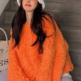 Luxury Orange O-Neck cozy Winter Loose Sweatshirt