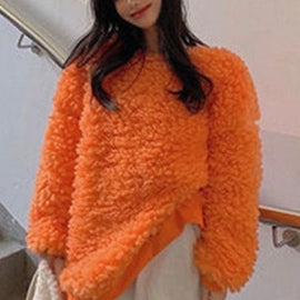 Luxury Orange O-Neck cozy Winter Loose Sweatshirt