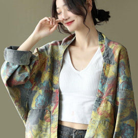 Modern Yellow Floral Button Deni TOP Short