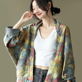 Modern Yellow Floral Button Deni TOP Short