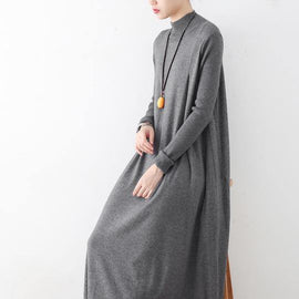 Modern high neck Batwing Sleeve falltunic dressWork gray robes Dress