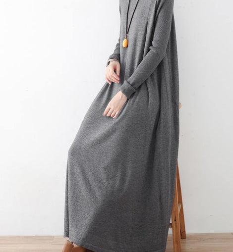 Modern high neck Batwing Sleeve falltunic dressWork gray robes Dress