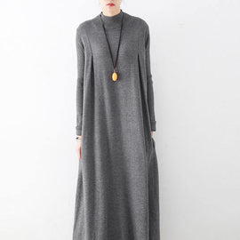 Modern high neck Batwing Sleeve falltunic dressWork gray robes Dress