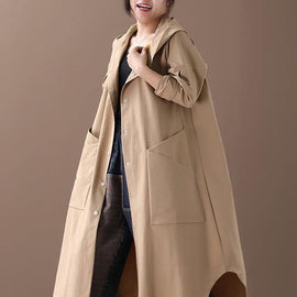 Modern hooded Large pockets fine clothes For Women khaki baggy coat