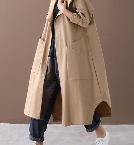 Modern hooded Large pockets fine clothes For Women khaki baggy coat