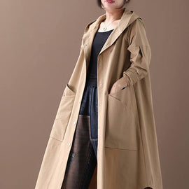 Modern hooded Large pockets fine clothes For Women khaki baggy coat