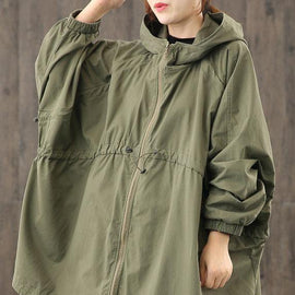 Modern hooded zippered clothes For Women Shape army green Coats Outwear