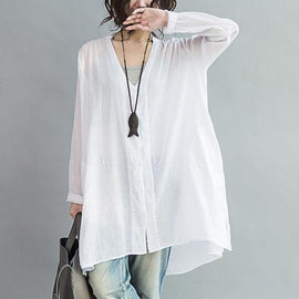 Modern white cotton clothes For Women v neck Art summer shirts