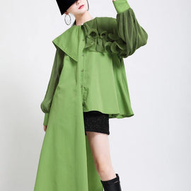 Natural Green lantern sleeve Button Chiffon Top