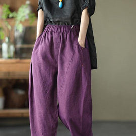 Natural Yellow Elastic Waist Summer Linen Harem Pants