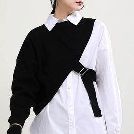 New Fashion Knitted Shawl + White Shirt Two Piece Set