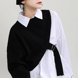 New Fashion Knitted Shawl + White Shirt Two Piece Set