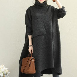 New Loose Black High Neck Base Dresses Women Casual Clothes