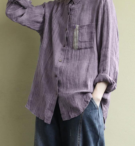 Art Lapel Wrinkled Shirts Inspiration Purple Blouses