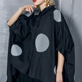 Organic black dotted cotton Tunic Indian Sewing asymmetric Knee  shirts