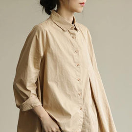 Organic khaki Tunic lapel asymmetric short shirt