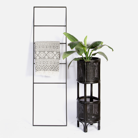 Two Tier Rattan Planter - Black