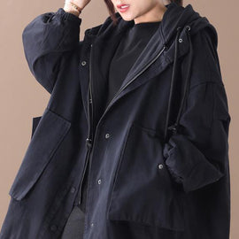 Simple hooded false two pieces Fine Coats Women black Art coat