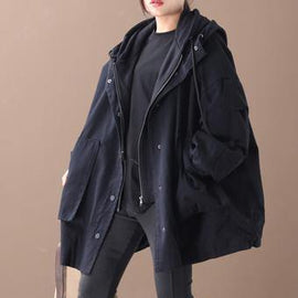 Simple hooded false two pieces Fine Coats Women black Art coat