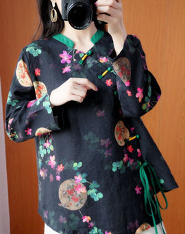 Style Black Asymmetrical Print Blouses Spring