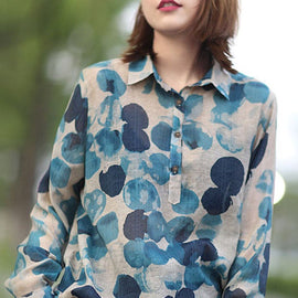 Style PeterPan Collar Button Print Fall Shirt Long sleeve